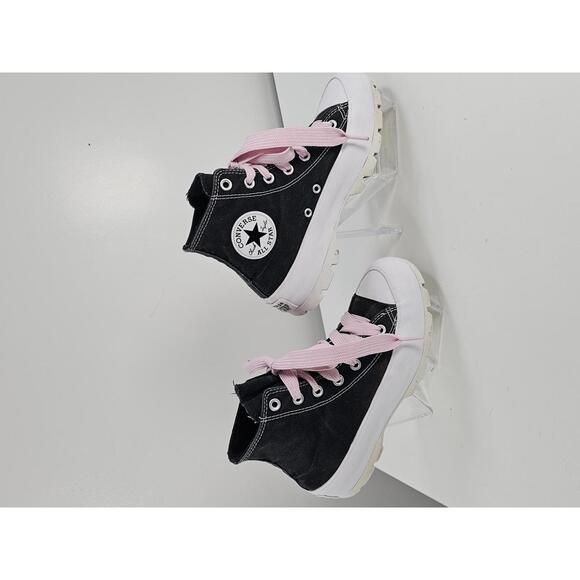 Converse Chuck Taylor All Star Black High Top Sneakers with Pink Laces - Picture 4 of 11